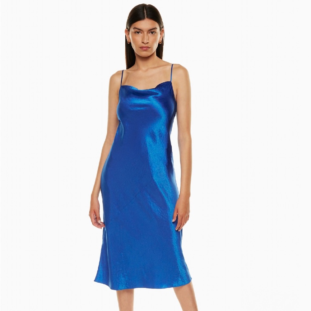 Babaton Electric Blue Satin Midi Slip Dress